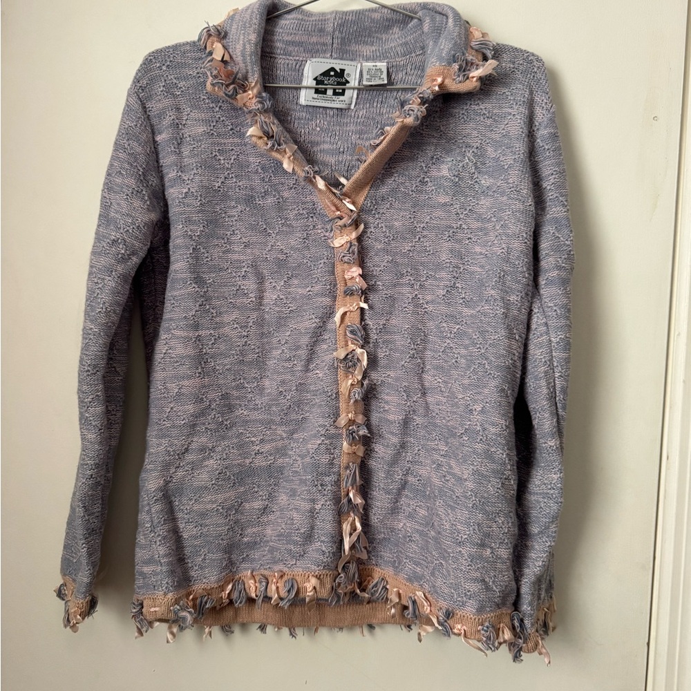 Storybook Knits Cardigan Purple/Pink Fringe Ribbons Size XS